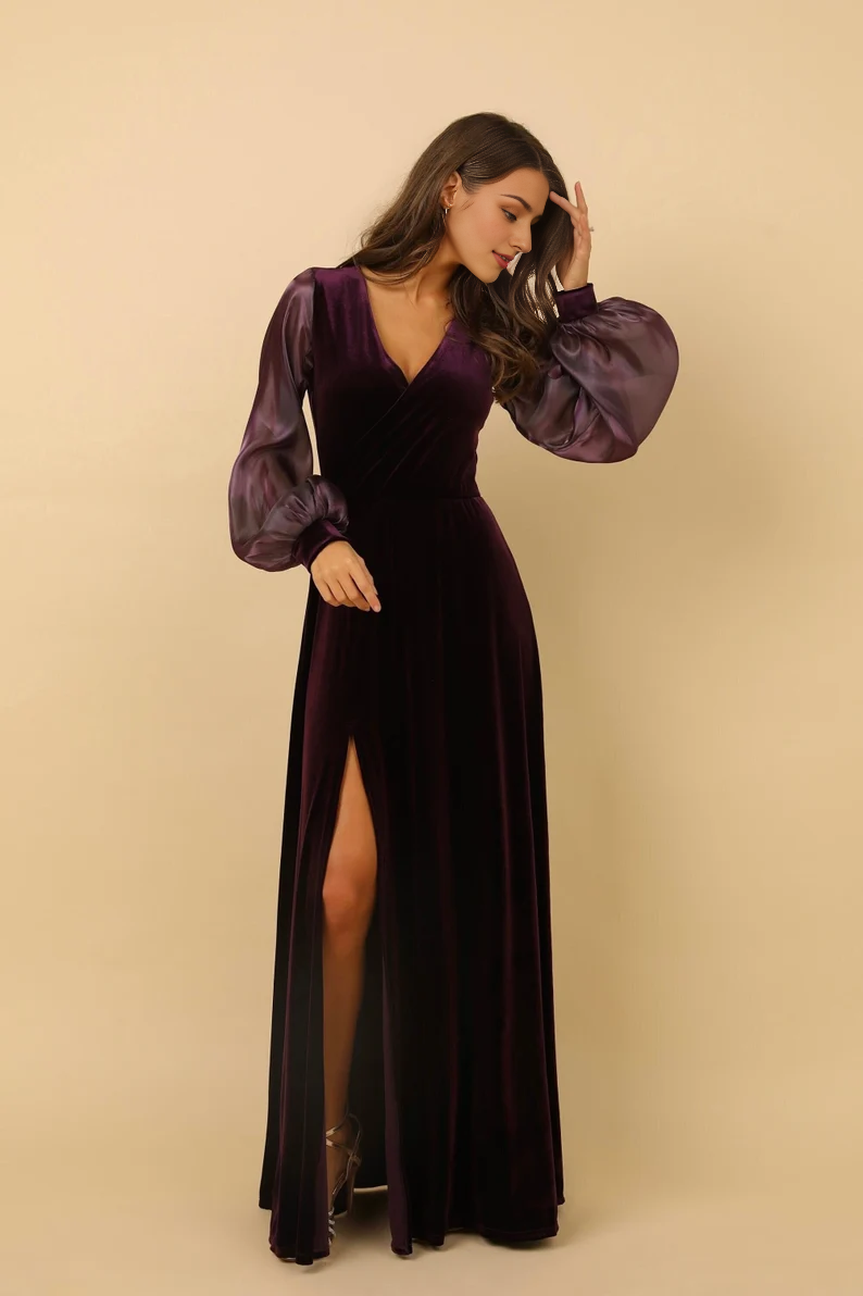 omberprom Fashionable and Beautiful Navy blue Velvet dress Velvet Bridesmaid Dress