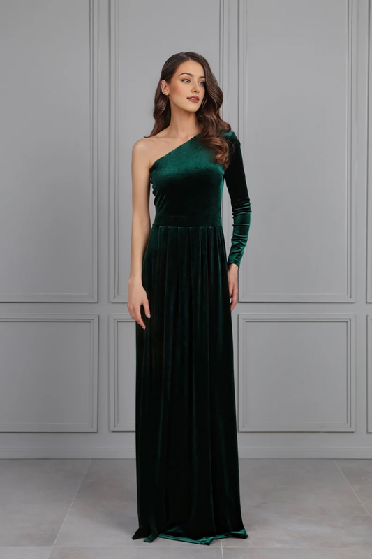 Liymcdress Elegant Velvet Dress Ruched Long Sleeve Formal Dress for Evening Dress