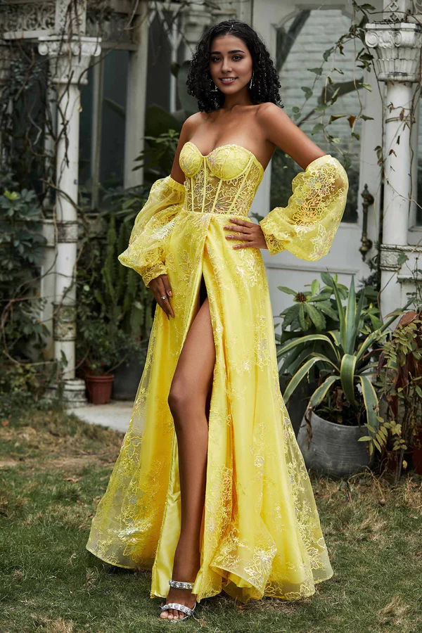 omberprom Elegant Prom Dresses Sweetheart Evening Dress Floor-Length Gown With Slit