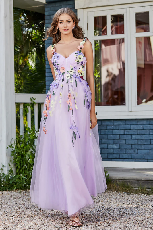 omberprom Elegant Prom Dresses Tea Length Flower Top Ruched Tulle Gown Evening Dress