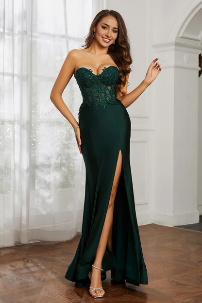 omberprom Dark-Green Fashion Evening Dress Sweetheart Applique Floor-Length Dress Prom Dresses
