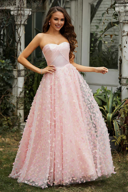 omberprom Pink Elegant Evening Dress Sweetheart Lace Applique A-Line Prom Dresses