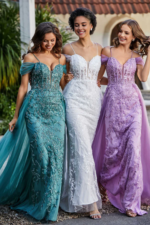 omberprom Elegant Evening Dress Lace Up Back Off Shoulder Tulle Dress Prom Dresses