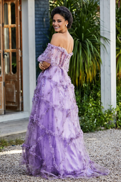 omberprom Elegant Prom Dresses Open Back Ruffle Ruched Tulle Gown Evening Dress