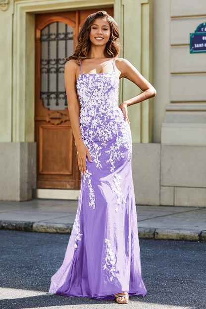 omberprom Elegant Evening Dress Spaghetti Straps Tulle Mermaid Prom Dresses Gown