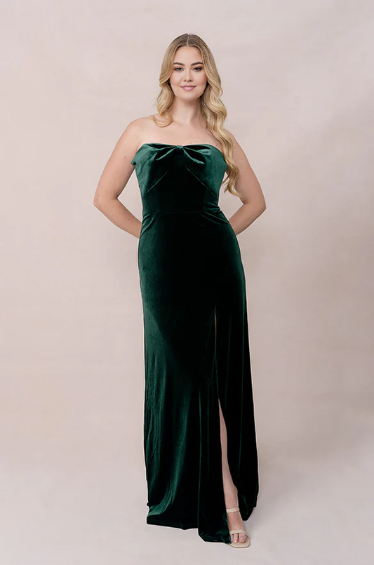 omberprom Elegant Velvet Dress Ruched Tube Top Formal Dress for Wedding Guest Dresses Prom Dresses Bridesmaid Dresses