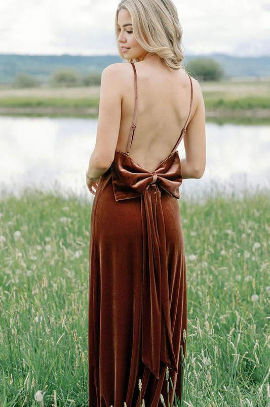 omberprom Elegant Velvet Dress Back bow Prom Dresses for Wedding Guest Dresses Bridesmaid Dresses