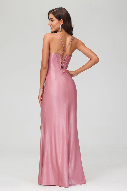 omberprom Elegant Evening Dress Spaghetti Straps Long Prom Dresses Glitter Dress With Slit