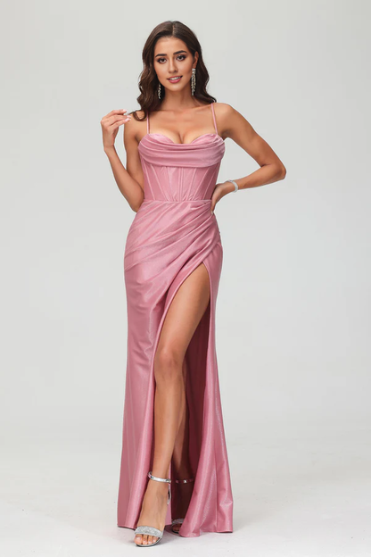 omberprom Elegant Evening Dress Spaghetti Straps Long Prom Dresses Glitter Dress With Slit