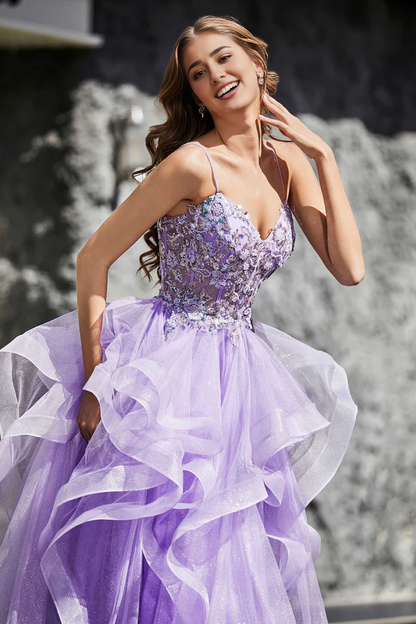 omberprom Prom Dresses Elegant Evening Dress Ruffle Ruched Long Tulle Dress