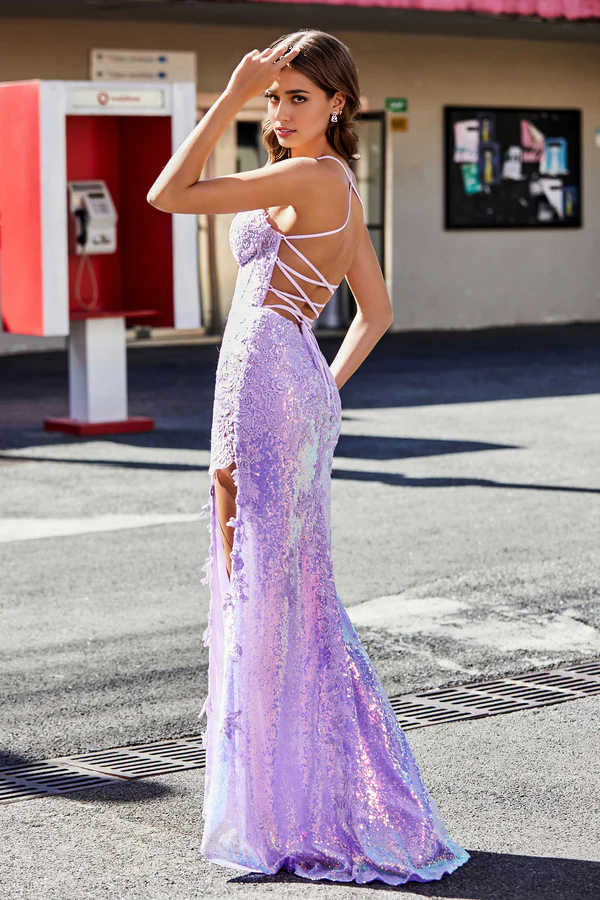 omberprom Elegant Evening Dress Corset Bodice Sweep Train Sequin Dress Prom Dresses