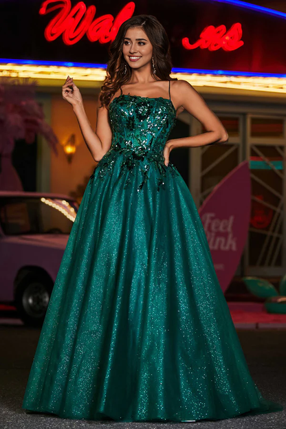 omberprom Elegant Evening Dress Corset Beaded Top Tulle Ball Gown Prom Dresses