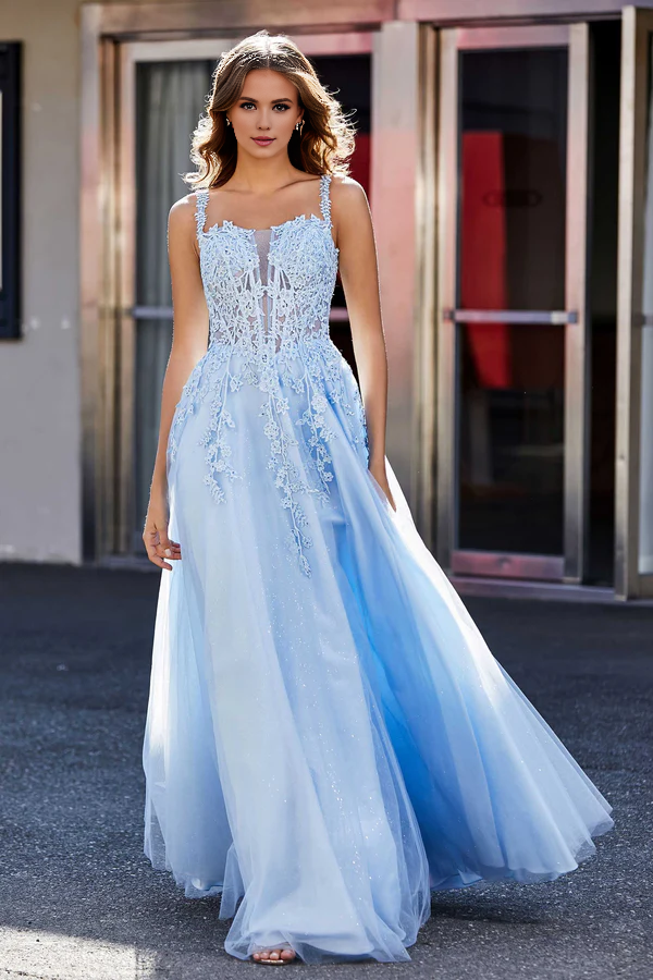omberprom Elegant Evening Dress Corset Applique Bodice A Line Prom Dresses Tulle Gown