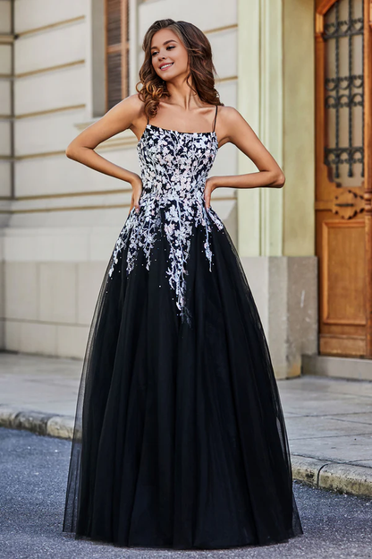 omberprom Elegant A Line Prom Dresses Lace-up Back Tulle Gown Evening Dress