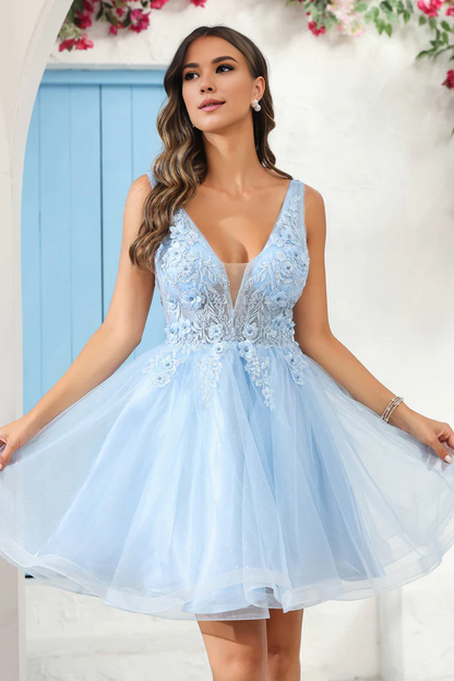 omberprom Elegant A-Line Party Dress Deep V Neck Short Prom Dresses Graduation Dress