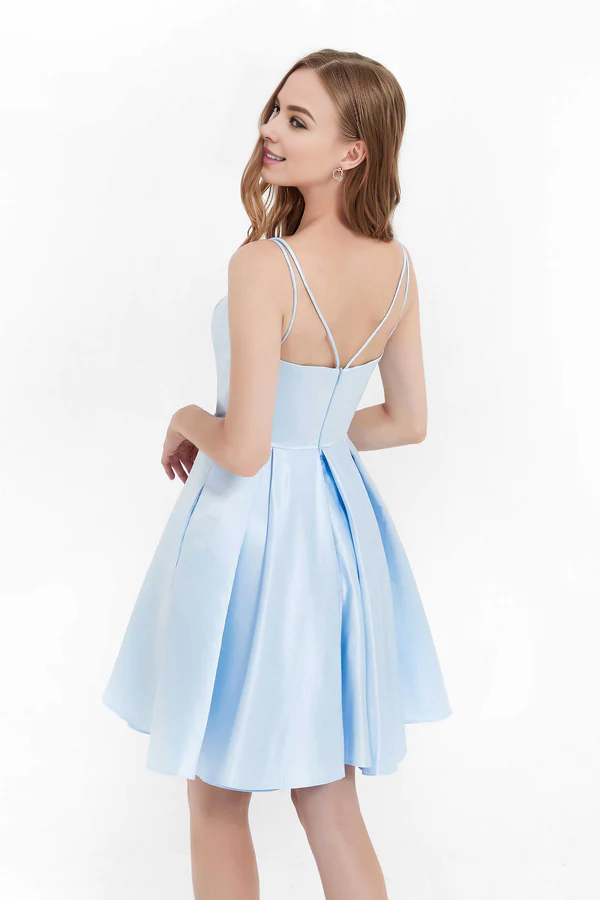 omberprom Elegant Evening Dress Princess Short Prom Dresses Simple Satin Dress with Pockets