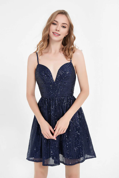 omberprom Fashion A Line Spaghetti Straps Sequin Homecoming Dresses Sweetheart Neck Short Prom Dress