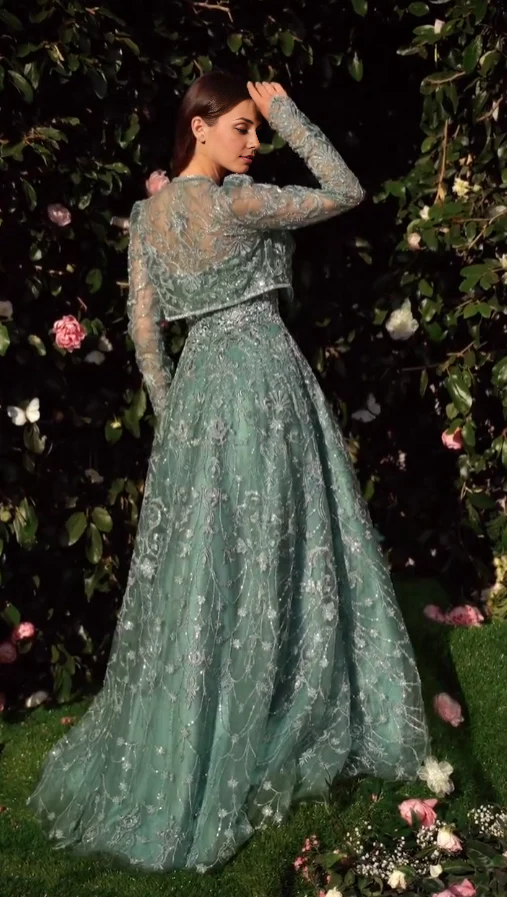 omberprom Fashionable and Beautiful A Line Evening Party Dress Long Sleeves Charming Prom Dresses