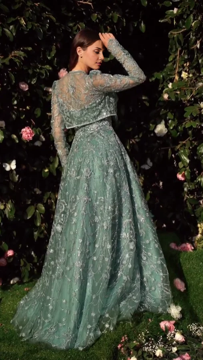 omberprom Fashionable and Beautiful A Line Evening Party Dress Long Sleeves Charming Prom Dresses