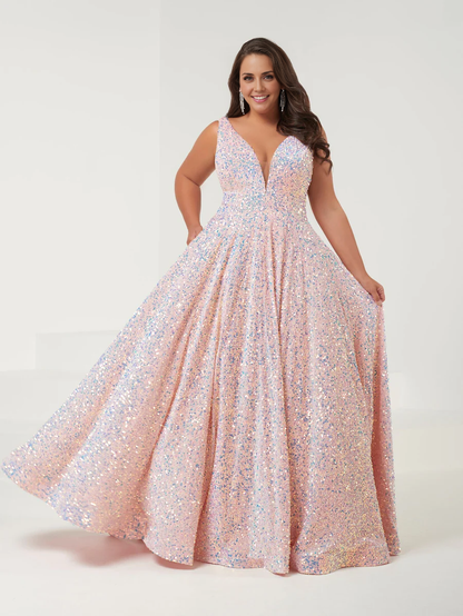 omberprom Fashion Evening Dress Plus Size Sequin A-line Sleeveless Gown Long Prom Dresses
