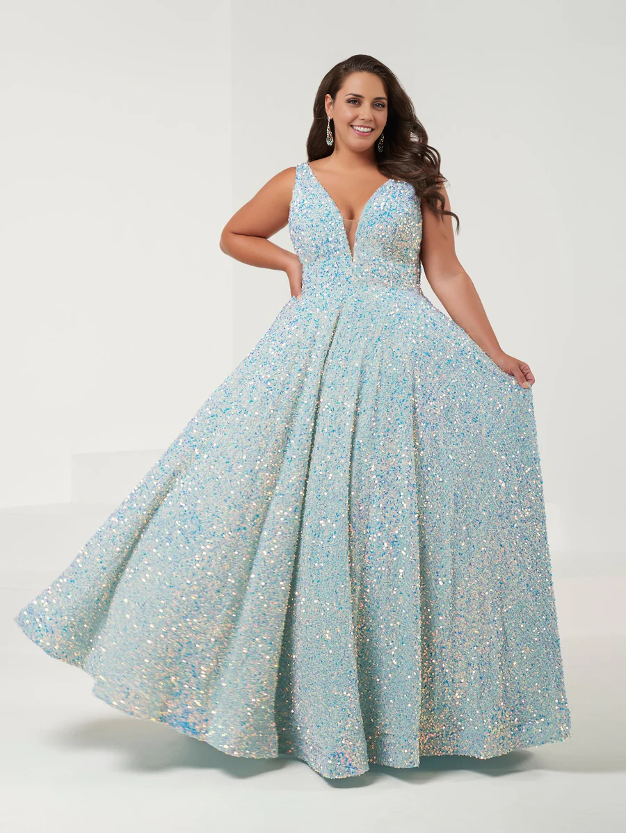 omberprom Fashion Evening Dress Plus Size Sequin A-line Sleeveless Gown Long Prom Dresses
