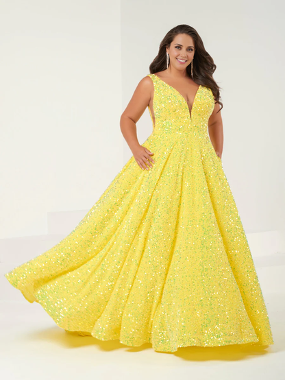 omberprom Fashion Evening Dress Plus Size Sequin A-line Sleeveless Gown Long Prom Dresses