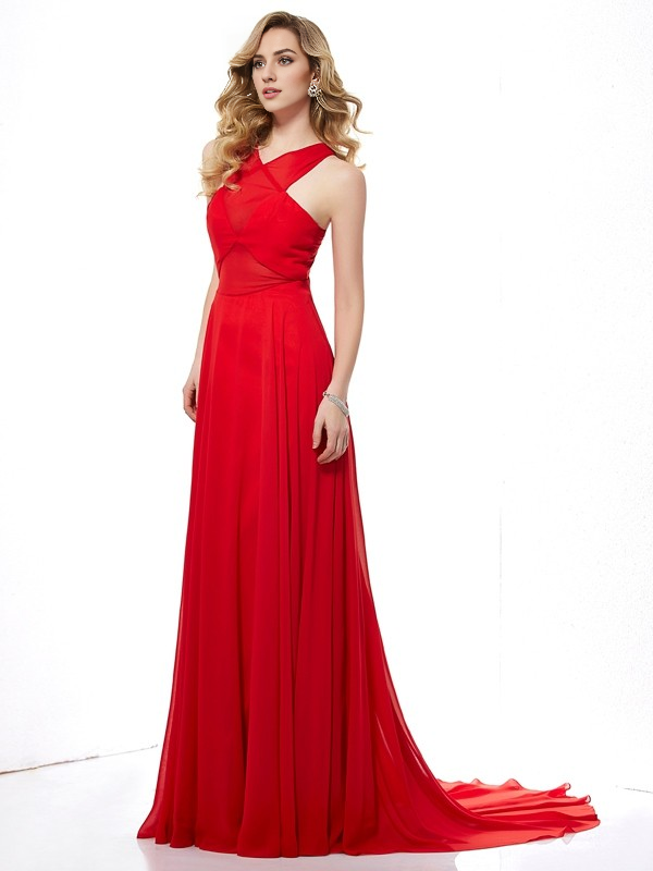 omberprom Dresses Evening Wear Prom Dresses Gown A-Line/Princess Halter Sleeveless Long Chiffon Dresses