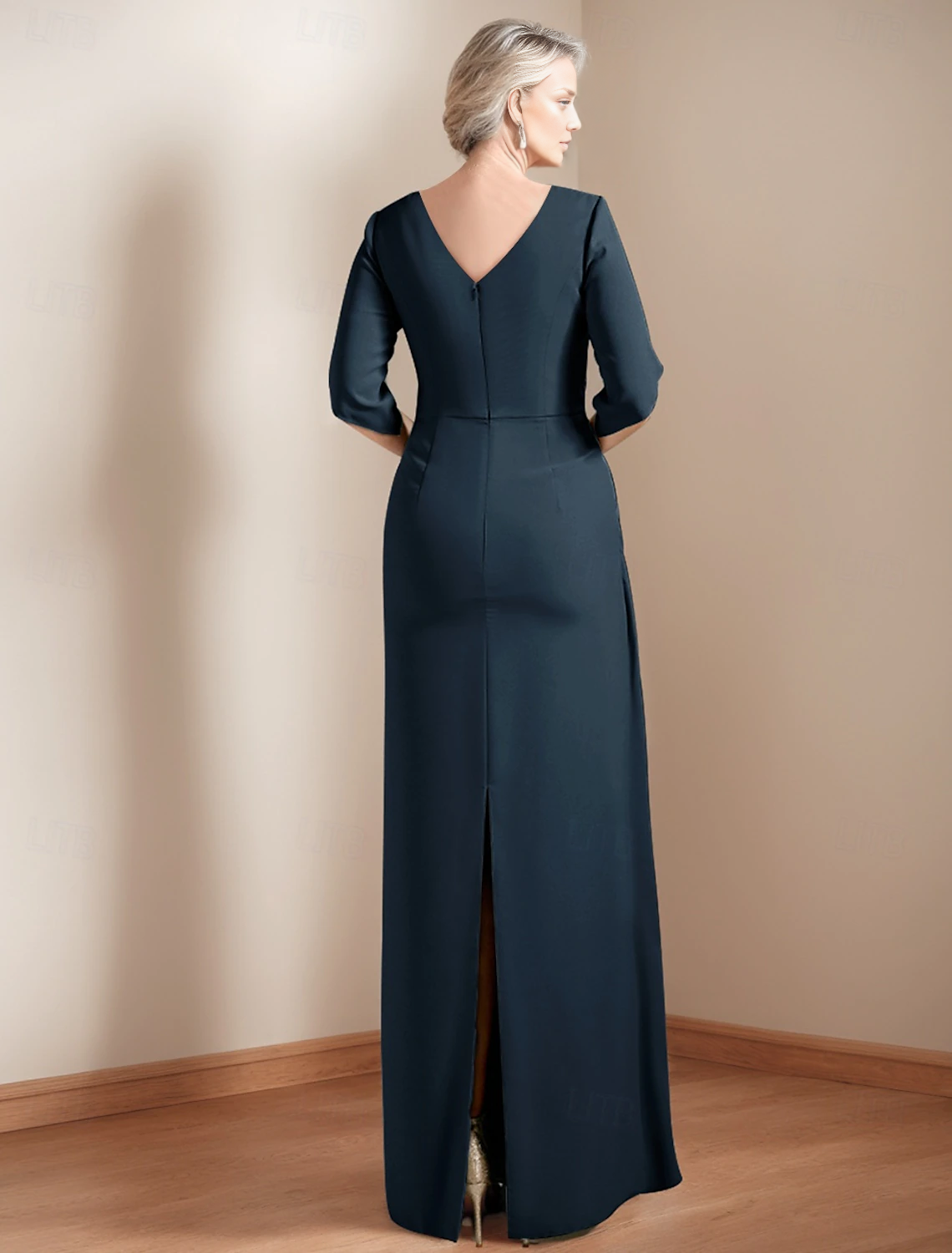 omberprom Sheath / Column Dress Mother of the Bride Dress Elegant Jewel Neck Ankle Length Satin Half Sleeve with Ruched