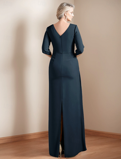 omberprom Sheath / Column Dress Mother of the Bride Dress Elegant Jewel Neck Ankle Length Satin Half Sleeve with Ruched