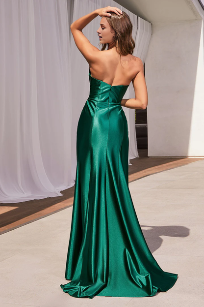 omberprom Fashion Formal Women's Dresses Fitted Beaded Satin Strapless Slit Gowns Evening Dresses