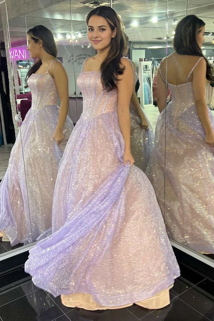 omberprom Elegant Pink Sequins A-Line Prom Gown Princess Birthday Party Dress Gowns Evening Dresses