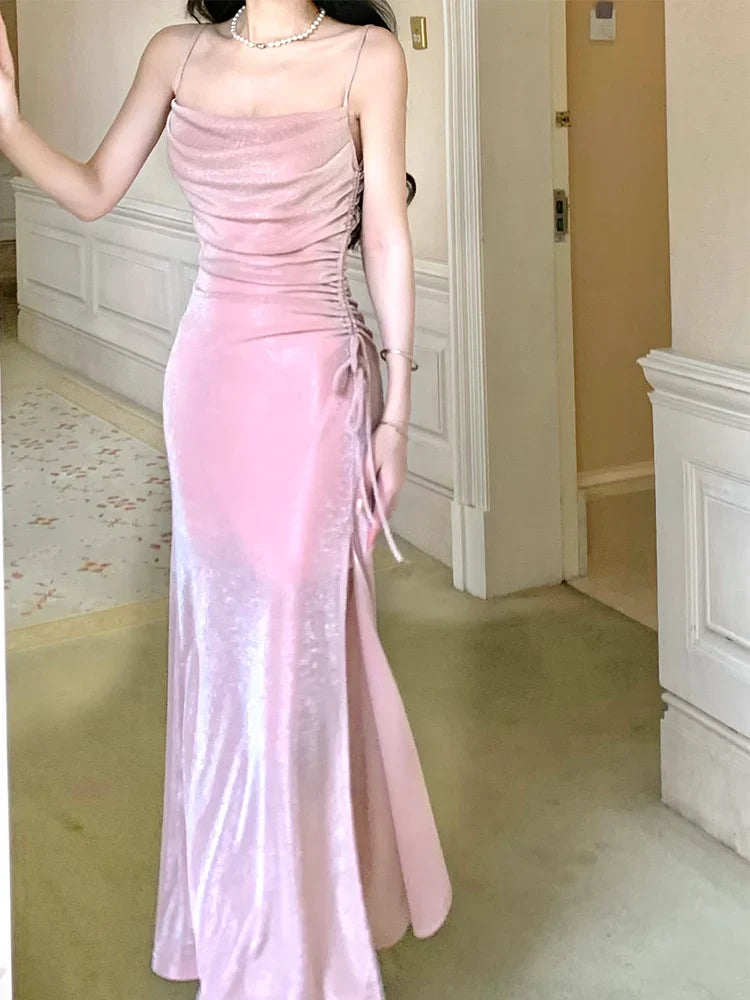 omberprom Elegant Formal Women's Dresses Spaghetti Straps Pink Sparkling Long Prom Dress Formal Party Gown