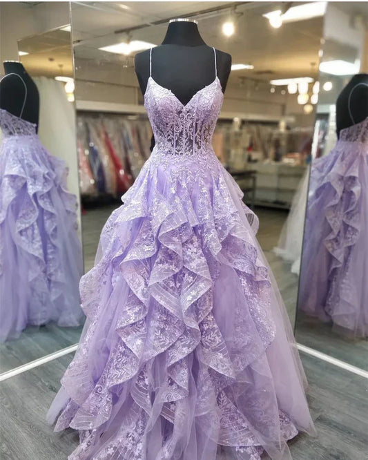 omberprom Elegant Formal Women's Dresses Spaghetti Staps Lilac A Line Prom Dresses Birthday Party Gown