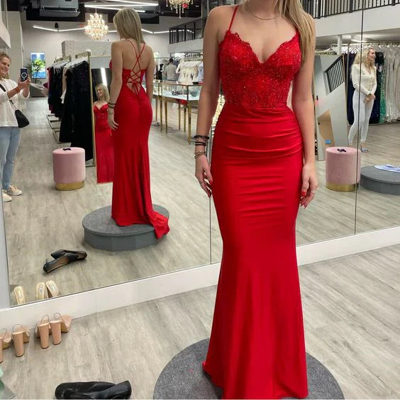 omberprom Elegant Formal Women's Dresses V Neck Long Prom Dresses Mermaid Evening Gown