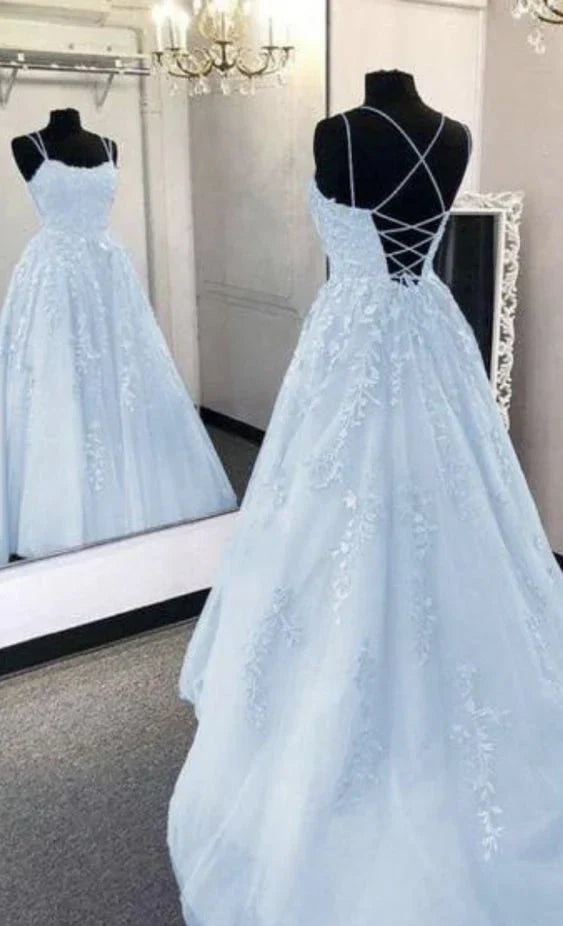 omberprom Elegant Dresses Evening Wear A Line Light Blue Long Prom Dress Formal Evening Dresses