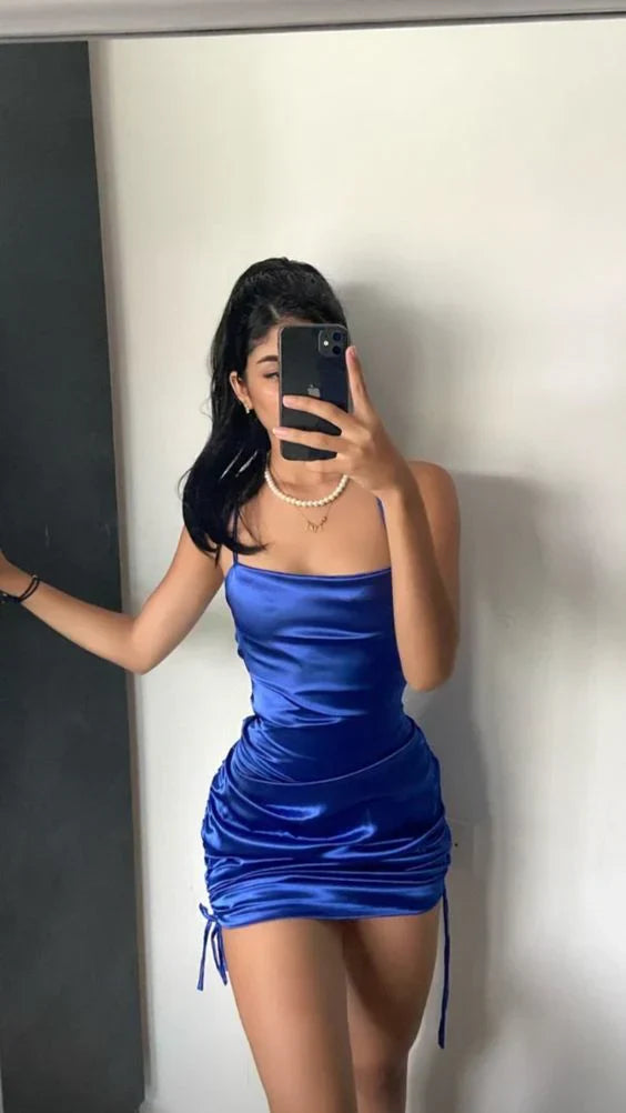 omberprom Elegant Formal Women's Dresses Spaghetti Straps Blue Short Party Dress Homecoming Dress