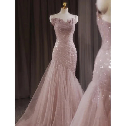 omberprom Elegant Dresses Gowns Evening Dresses Pink Shiny Tulle Mermaid Prom Dress Fairy Formal Evening Dress