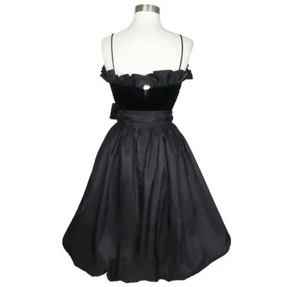 omberprom Elegant Formal Women's Dresses Spaghetti Straps Black A Line Short Prom Dress Vintage Ruffle Party Dress