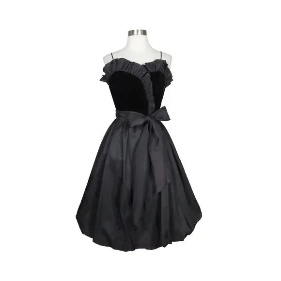 omberprom Elegant Formal Women's Dresses Spaghetti Straps Black A Line Short Prom Dress Vintage Ruffle Party Dress