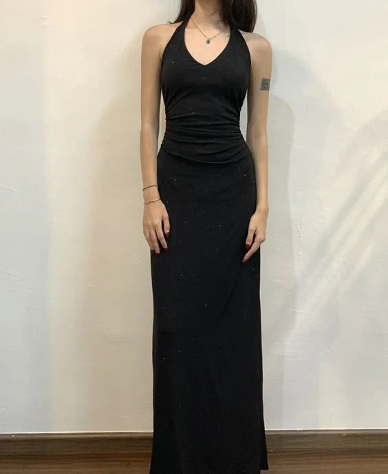 omberprom Elegant Formal Women's Dresses Halter Black Long Prom Dress Vintage Evening Dress