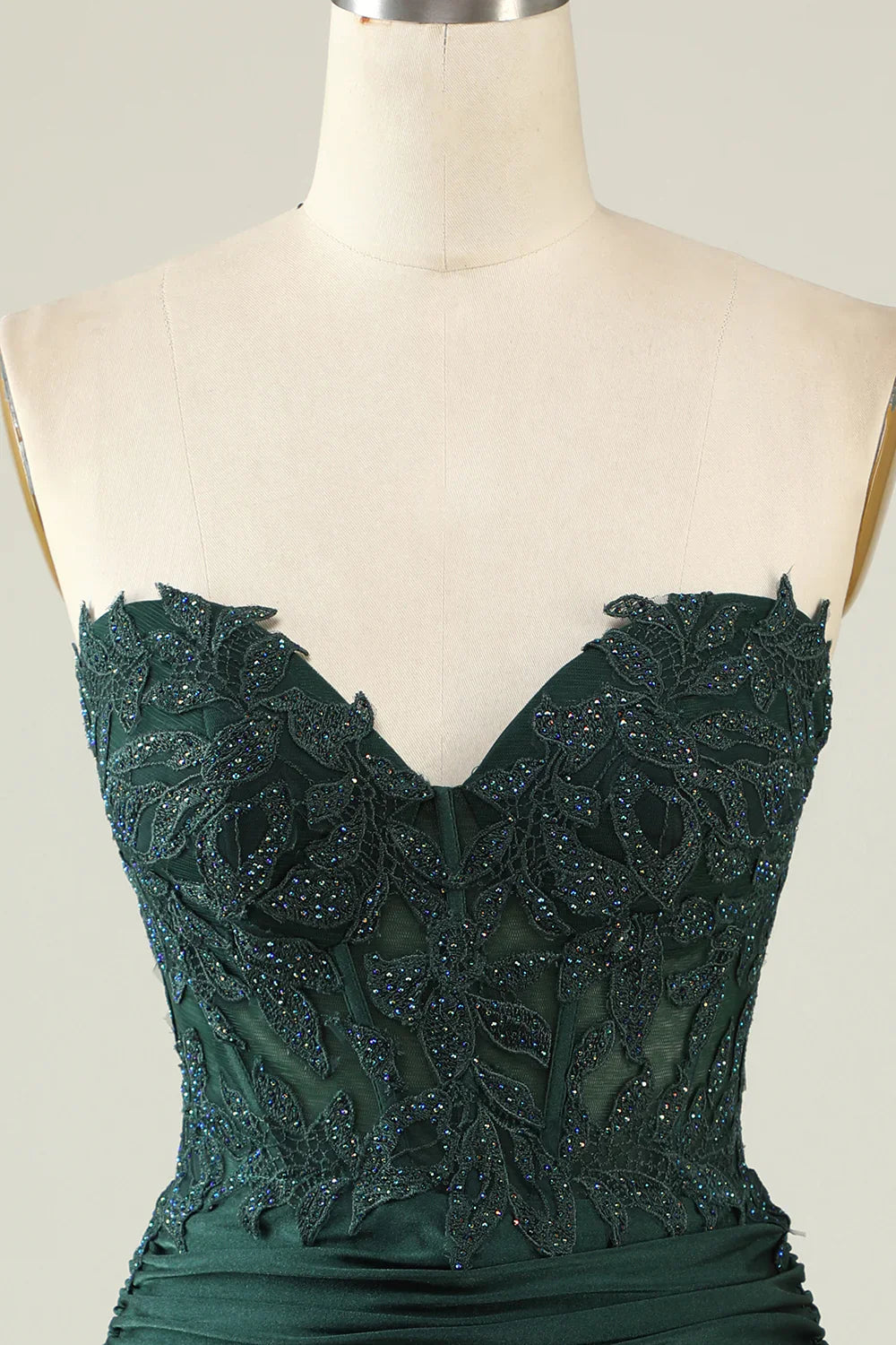 omberprom Short Homecoming Dress Dark Green Bodycon Strapless Applique with Beading