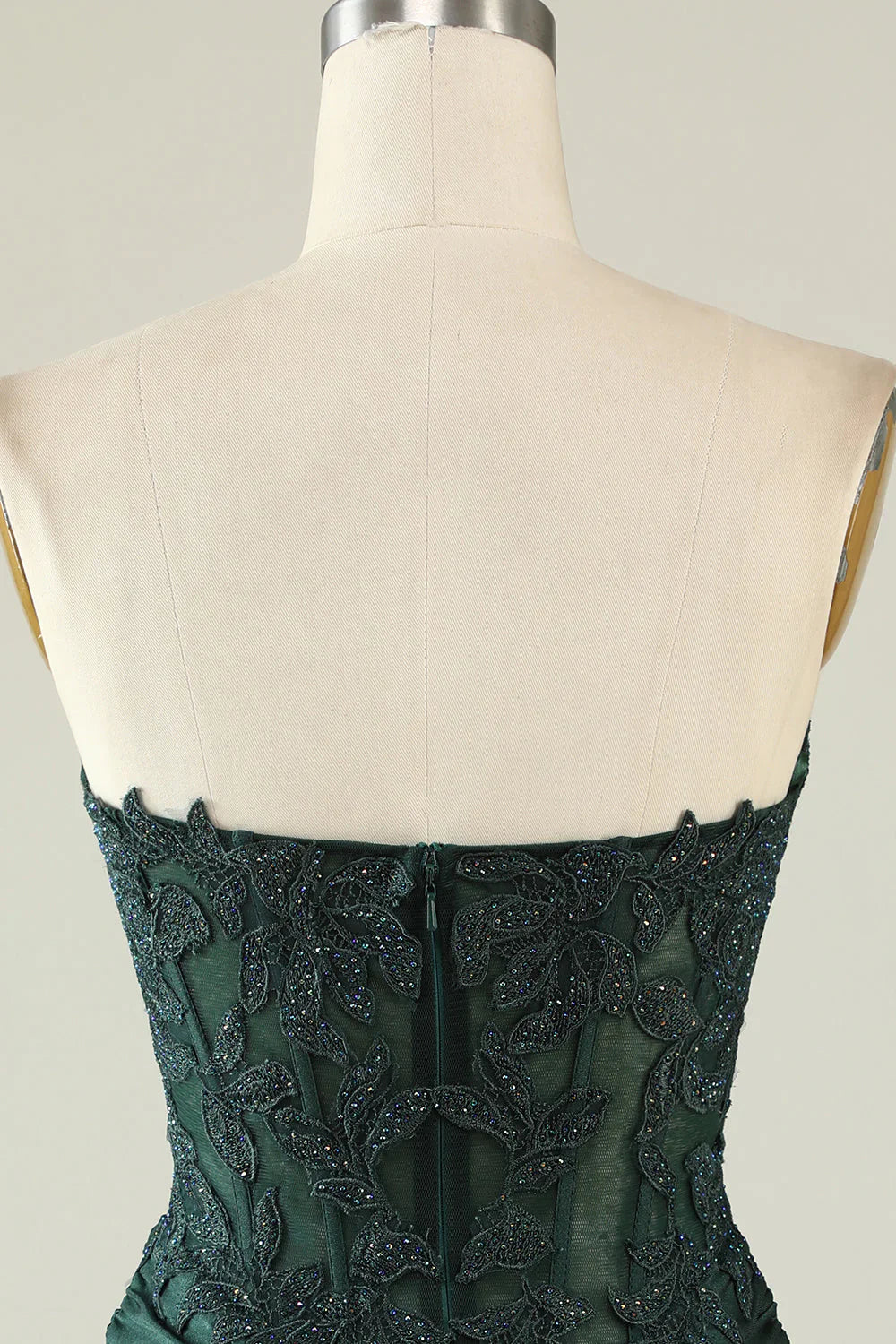 omberprom Short Homecoming Dress Dark Green Bodycon Strapless Applique with Beading