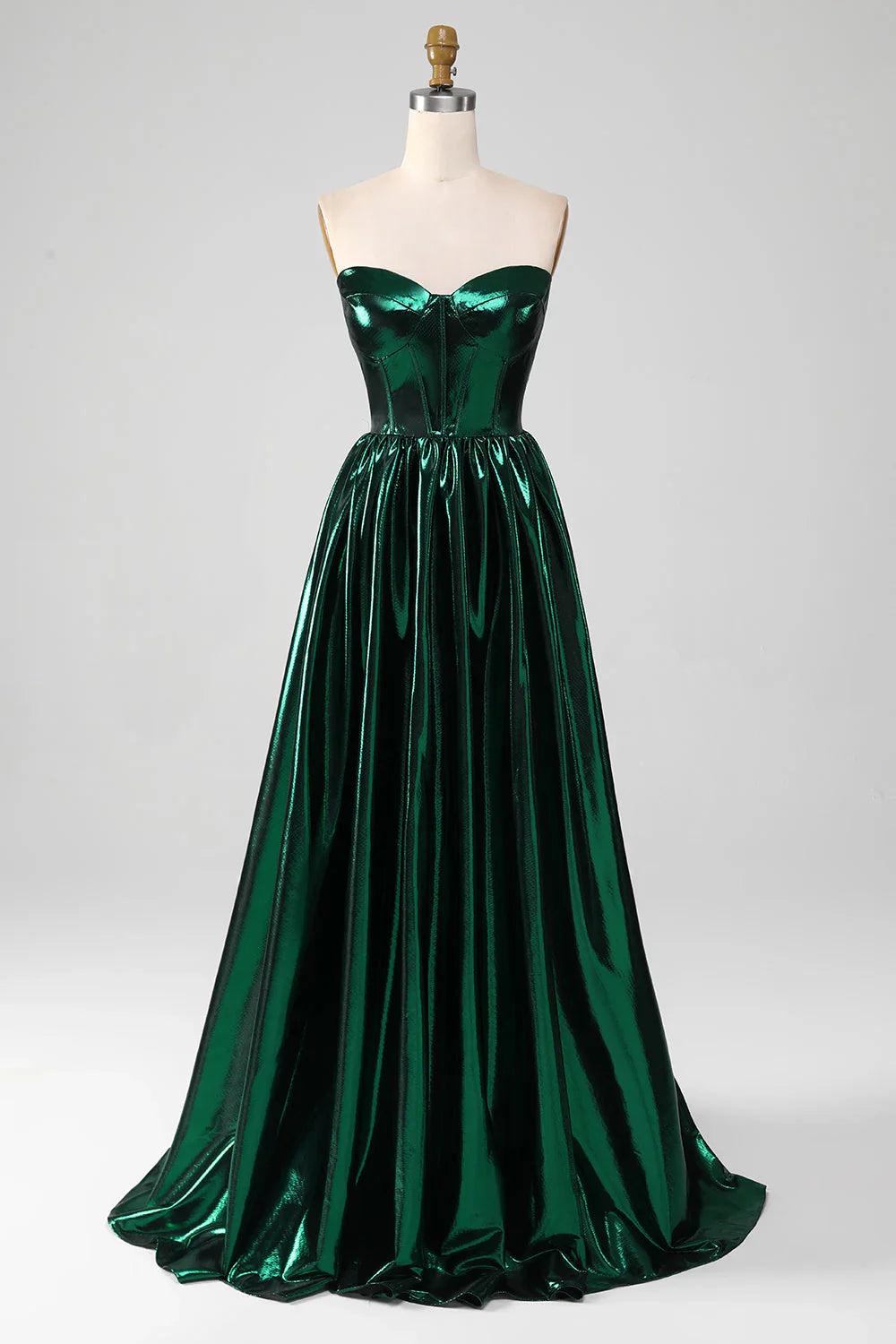 omberprom A-Line Evening Dress Sweetheart Corset Metallic Long Prom Dress Glitter Dark Green
