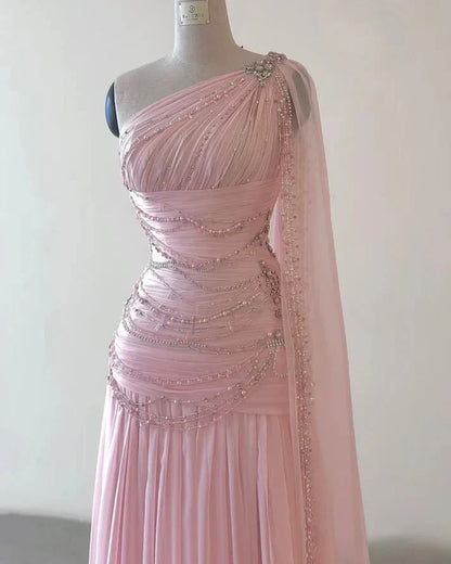 A Line One Shoulder Pink Chiffon Prom Gowns Prom Dresses (For Sue Nardi)