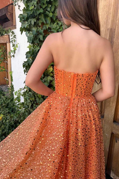 omberprom A-Line Prom Dresses Sparkle & Shine Dress Cocktail Party Floor Length Sleeveless Sweetheart Lace with Sequin