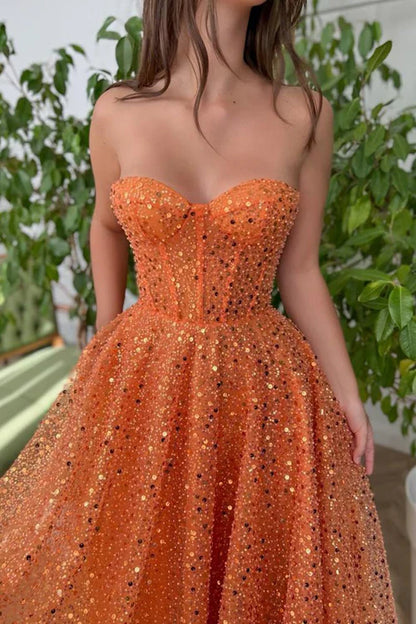 omberprom A-Line Prom Dresses Sparkle & Shine Dress Cocktail Party Floor Length Sleeveless Sweetheart Lace with Sequin