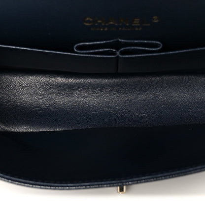 Caviar Quilted Medium Double Flap Navy