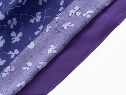 2025 Summer New Purple Floral Square Neck Puff Sleeve Retro A-line Short Dress R0949