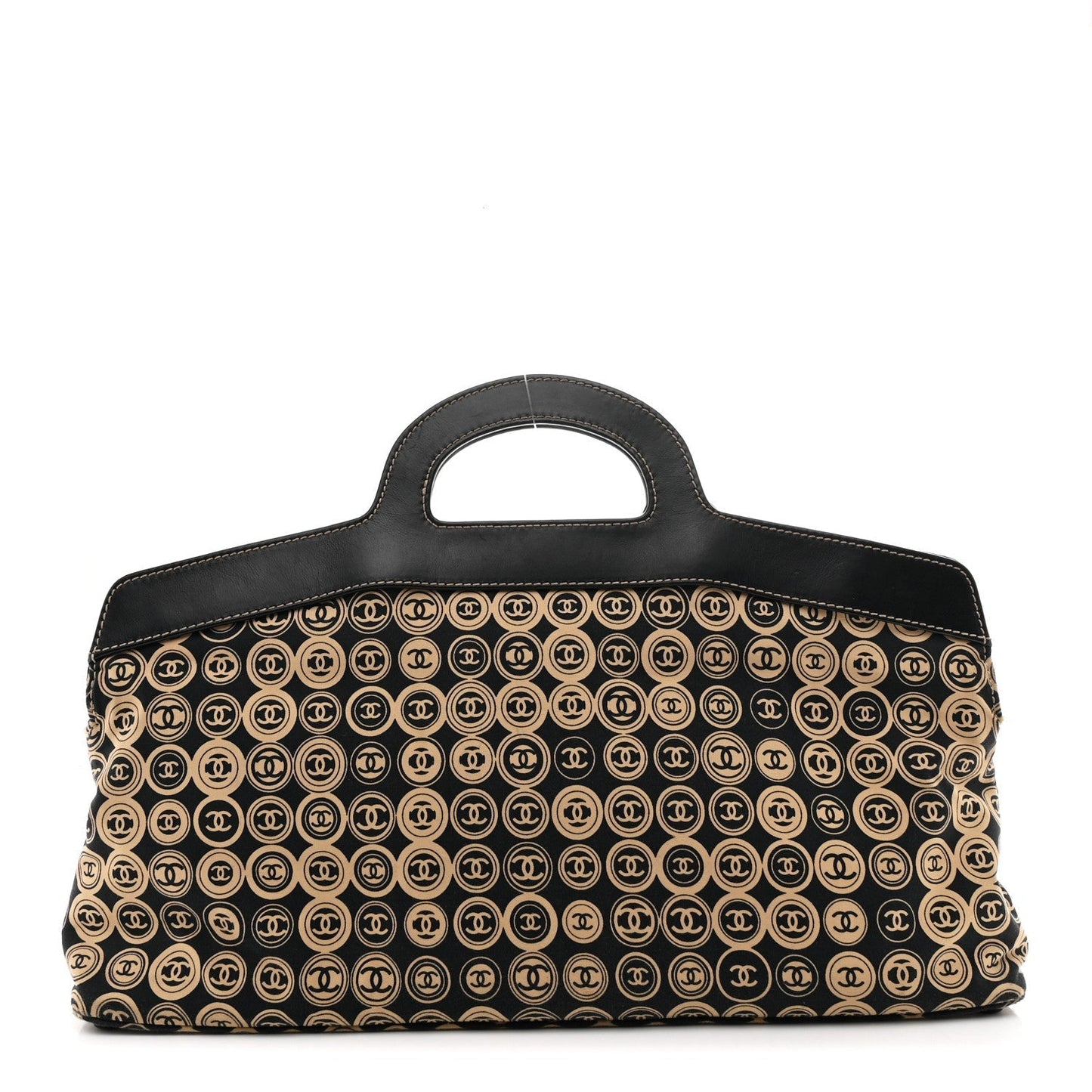 Jersey Calfskin Printed Large Frame Handle Bag Beige Black