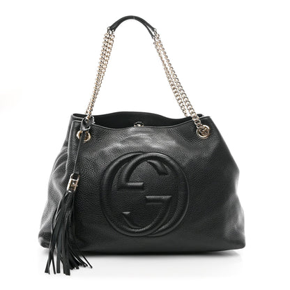 Pebbled Calfskin Medium Soho Chain Shoulder Bag Black